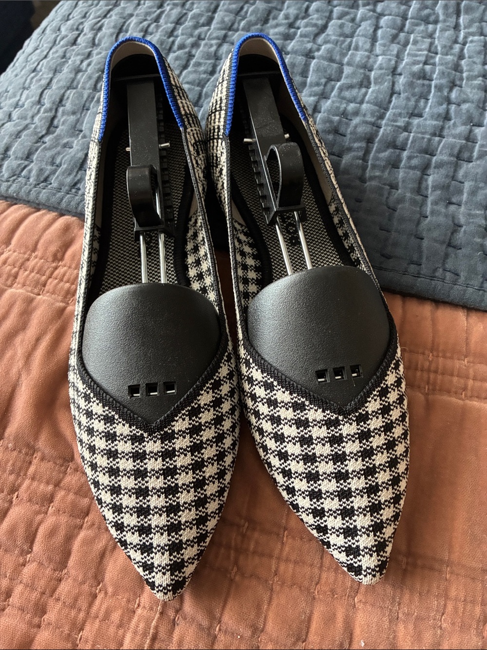 Rothy's Black and White Houndstooth Pointed Loafers
